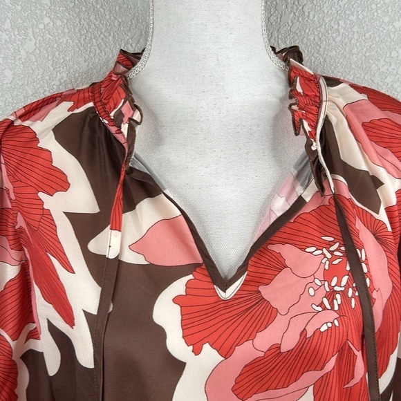 Boho Vacation Summer Flowy V-Neck Oversized Long Sleeve Top Size Medium - Picture 2 of 5